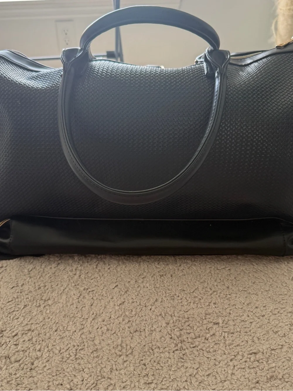 Ellen Tracy Black Textured Leather Duffel Bag 20inch